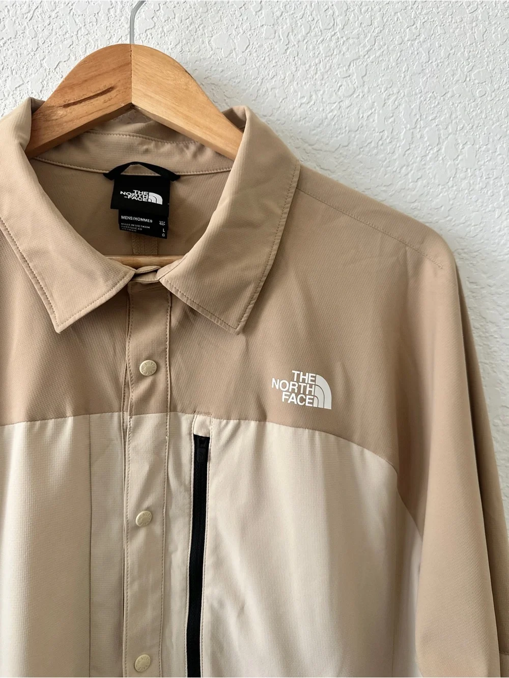 The North Face First Trail UPF Long Sleeve Shirt Size Large Tan Brown Snap